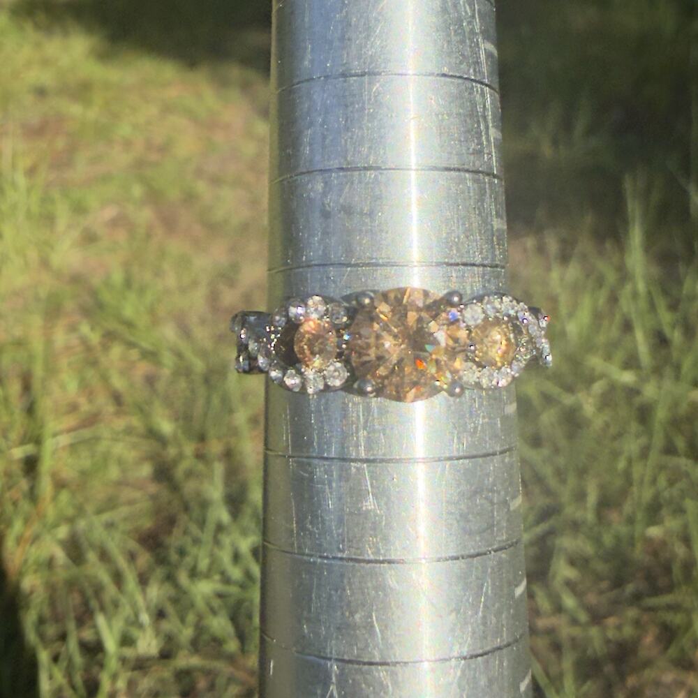 Gorgeous .925 Sterling Silver Three-Stone Champagne Ring (Size 8)
